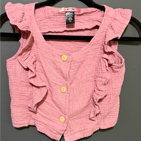 Paper Doll - Pink Button Ruffled Textured Top. - Picture 1 of 3